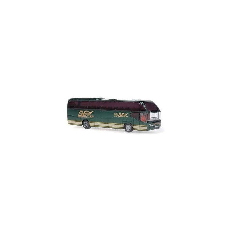 Model redukcyjny NEOPLAN Cityliner, skala 1:87, RIETZE. Zielony z złotymi pasami i logo BEX Berlin.