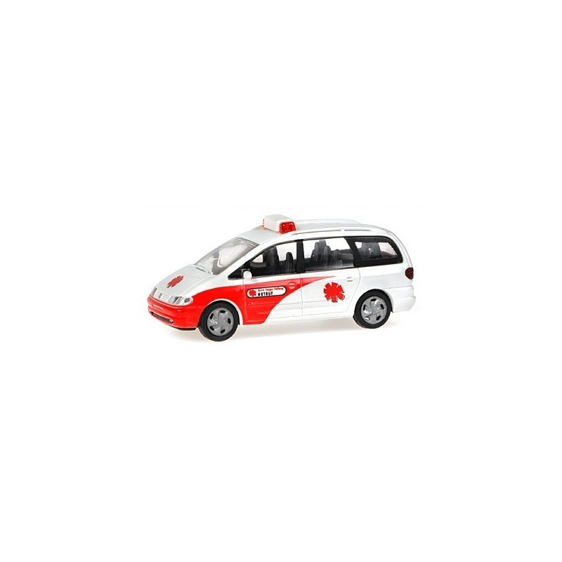 Model redukcyjny VW Sharan, skala 1:87, Björn Steiger Stiftung. Czerwono-biały samochód ratunkowy.