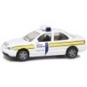 Model redukcyjny FORD Mondeo Stufenheck Police, skala 1:87. Biały samochód policyjny z żółtą linią i napisem policji.