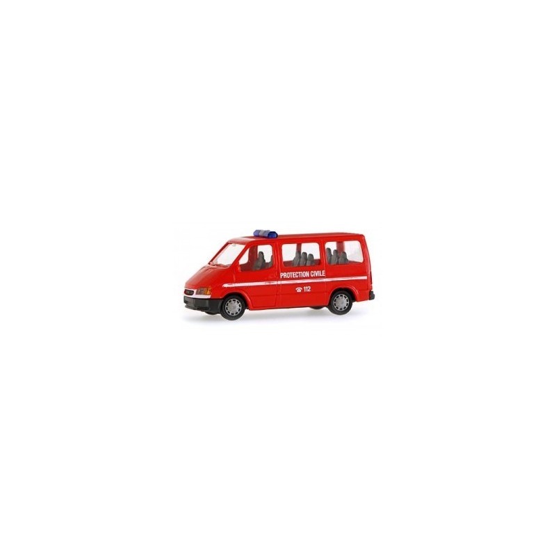 Model redukcyjny FORD Transit Protection Civile, skala 1:87, RIETZE AUTOMODELLE, czerwony z napisami.