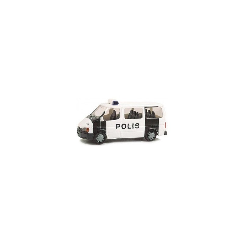 Model redukcyjny Ford Transit Poliisi/Polis, skala 1:87. Biały i czarny policyjny van.