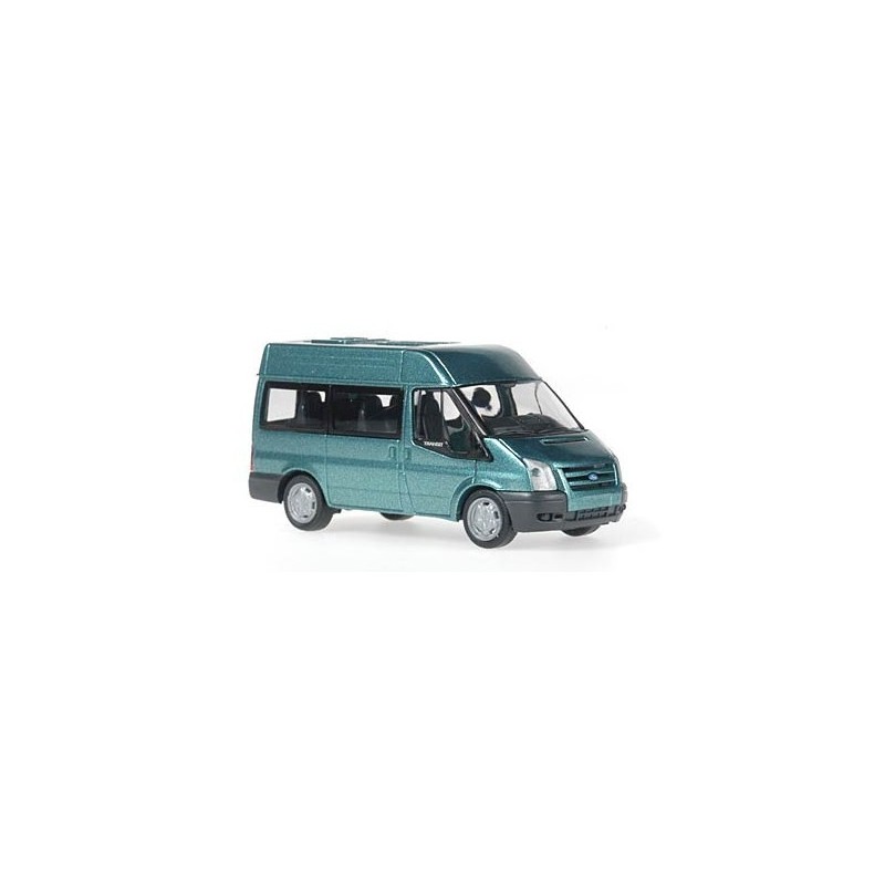 Model redukcyjny FORD Transit Bus, skala 1:87, metalik. Zielony van z czarnymi akcentami.