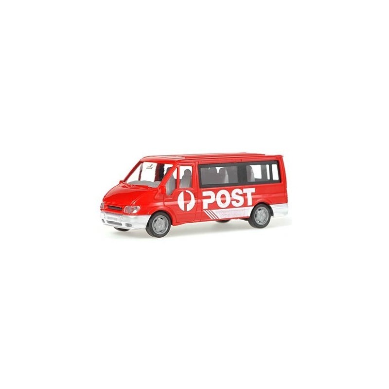 Model redukcyjny FORD Transit Post, skala 1:87, Rietze. Czerwony z białymi detalami.
