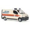 Model redukcyjny Opel Vivaro, skala 1:87, Herpa. Biały van z pomarańczowo-niebieskimi pasami, napis "Für Ihre Gesundheit!".