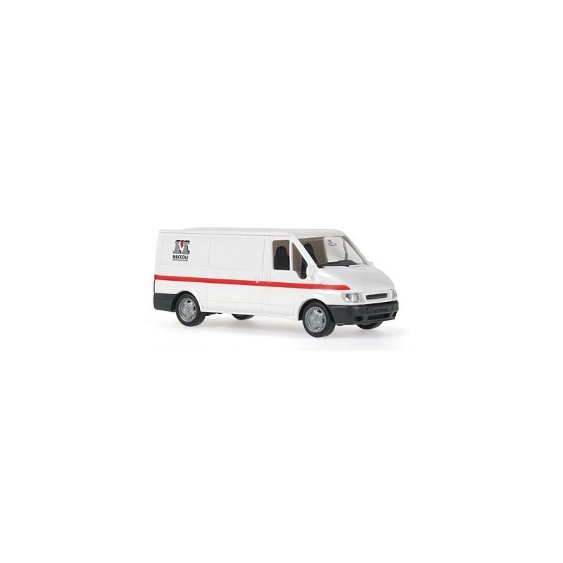 Model redukcyjny Ford Transit, skala 1:87, Meccoli. Biały z czerwonym paskiem.