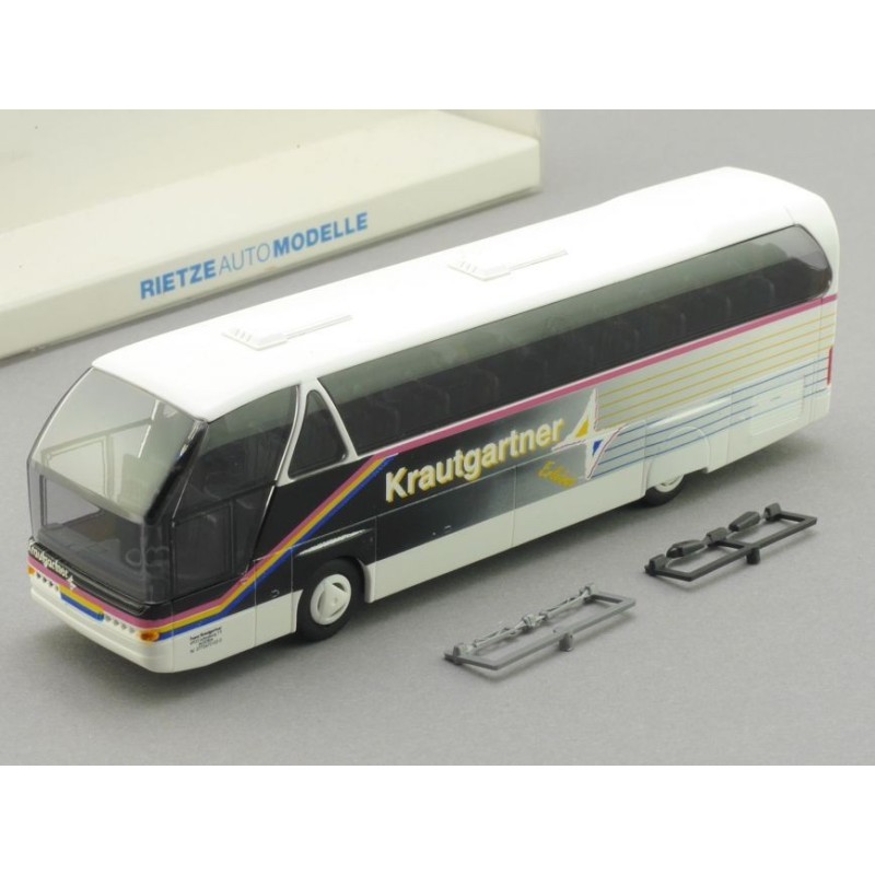 Model redukcyjny NEOPLAN Cityliner Krautgartner, skala 1:87. Biały, czarny, żółty, różowy i niebieski lakier.