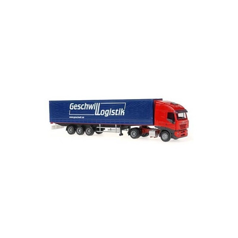 IVECO Stralis, Geschwill Logistik, 1:87, czerwony, naczepa niebieska.