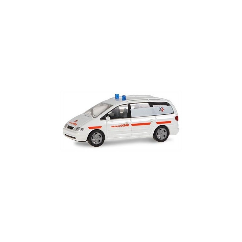 Model redukcyjny SEAT Alhambra Ambulance, skala 1:87, Godrie. Biały z pomarańczowymi pasami.