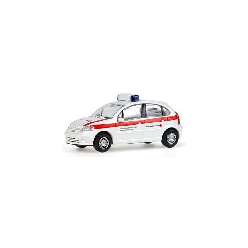 Model redukcyjny Citroen C3, skala 1:87, Deutsches Rotes Kreuz-Katastrophenschutz, biały z czerwonym paskiem.