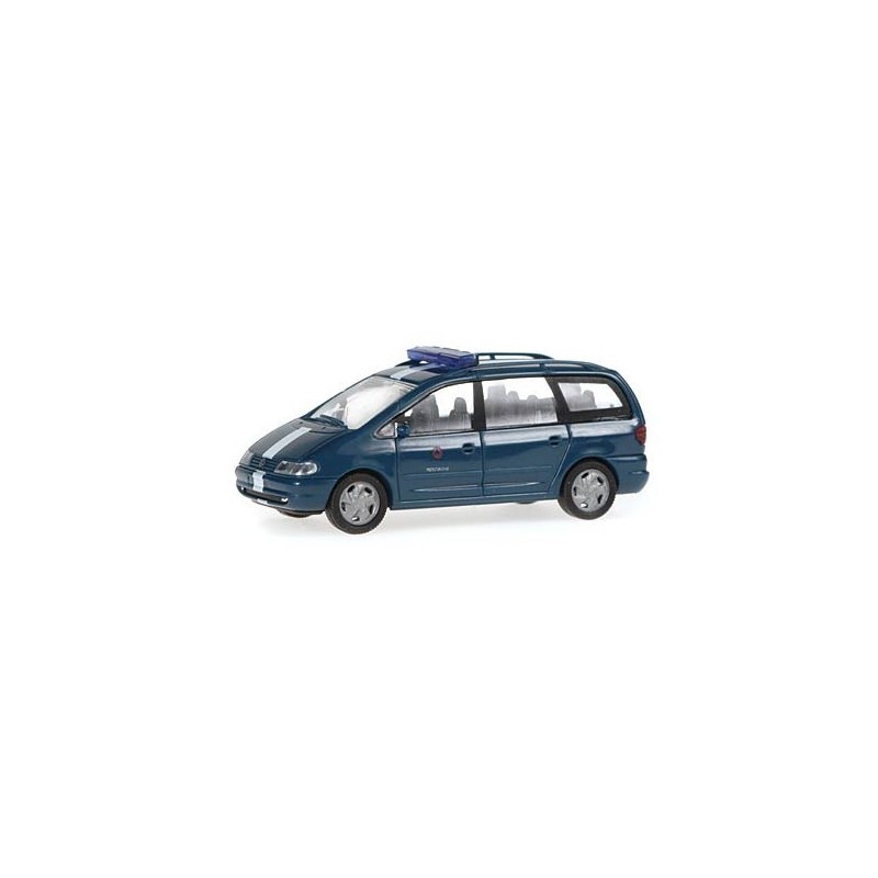 VW Sharan Zivilschutz, 1/87, niebieski, z detalami ratownictwa.