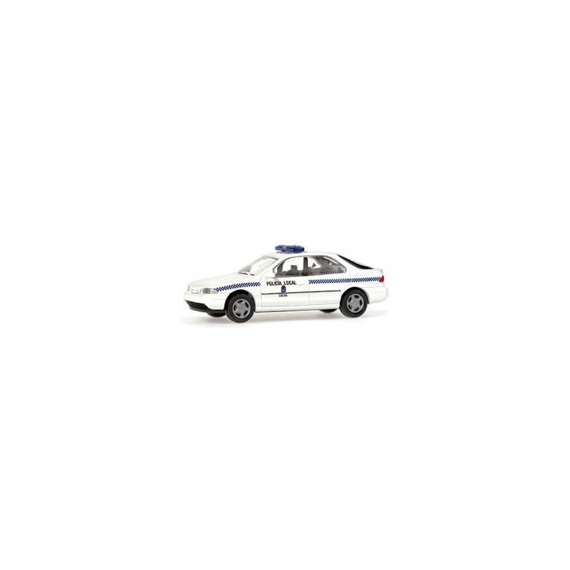 Model redukcyjny FORD Mondeo Policia Local, skala 1:87, Rietze. Biały z niebiesko-białymi pasami policyjnymi.