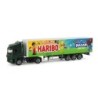 Model DAF CF Haribo/Maoam, skala 1:87, Herpa. Zielona ciężarówka z naczepą w kolorach Haribo i Maoam.