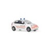 Model redukcyjny Citroen C3, skala 1:87, BRK Hausnotrufdienst. Biały samochód z sygnalizacją i czerwonymi akcentami.