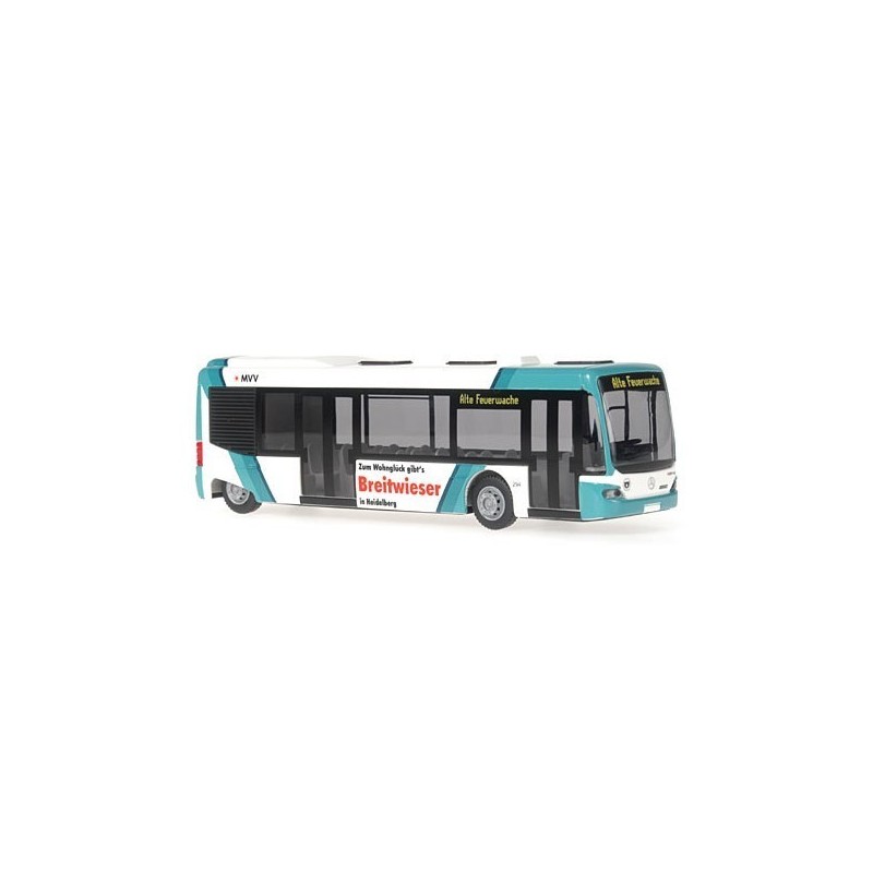 Mercedes-Benz Cito, skala 1:87, MVV Mannheim, biało-turkusowy, reklama Breitwieser.