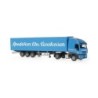 Model redukcyjny VECO Stralis Sattelzug, skala 1:87, VECO. Niebieska ciężarówka z naczepą, logo "Spedition Chr. Carstensen".