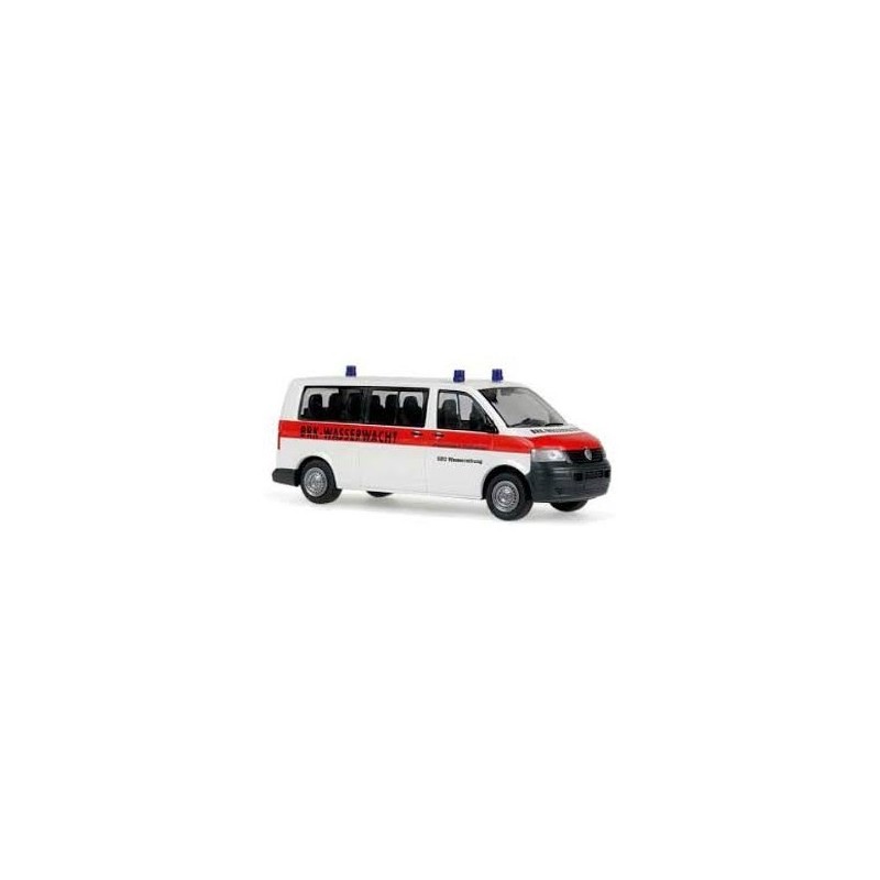 Model redukcyjny VW T5 Bus, skala 1:87, BRK Wasserwacht Südfranken. Biały z czerwonym paskiem, światła niebieskie.