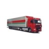 Model DAF XF 95 SC z naczepą Schubboden-SZ Wemhoff, skala 1:87. Czerwono-szary zestaw z logo Wemhoff.