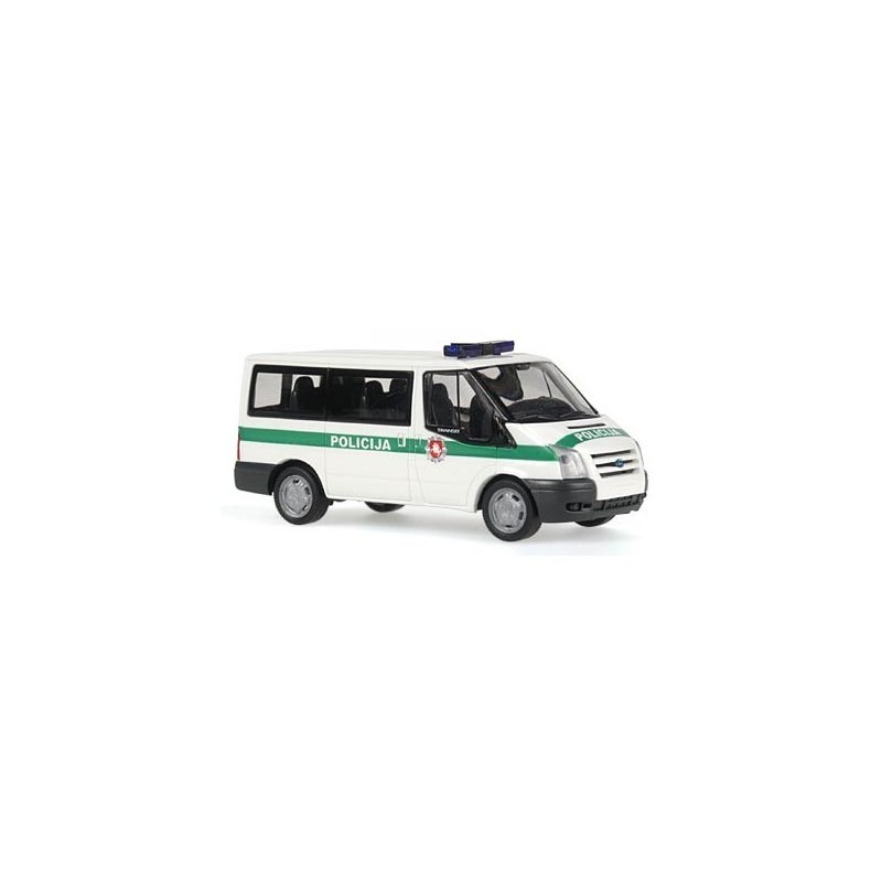 Model redukcyjny FORD Transit 06 'Policija', skala 1:87. Biały z zielonymi pasami, napis Policija.