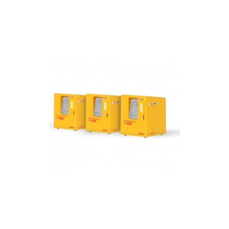 Zestaw PAKETBOX, Deutsche Post AG, skala 1:87, żółty z czerwonymi napisami.