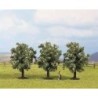 Trzy modele drzew owocowych, skala H0/1:87, producent NOCH, z detalami.