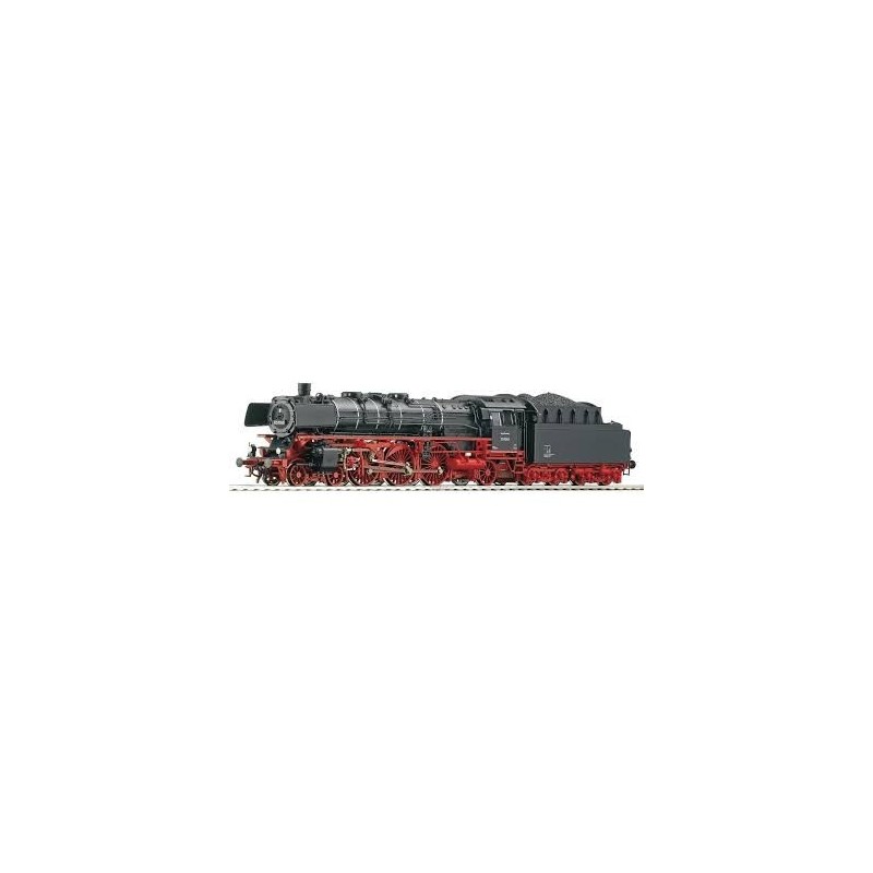 Lokomotywa parowa ROCO 63283, skala 1:87, epoka III, czerwone podwozie i czarny korpus.