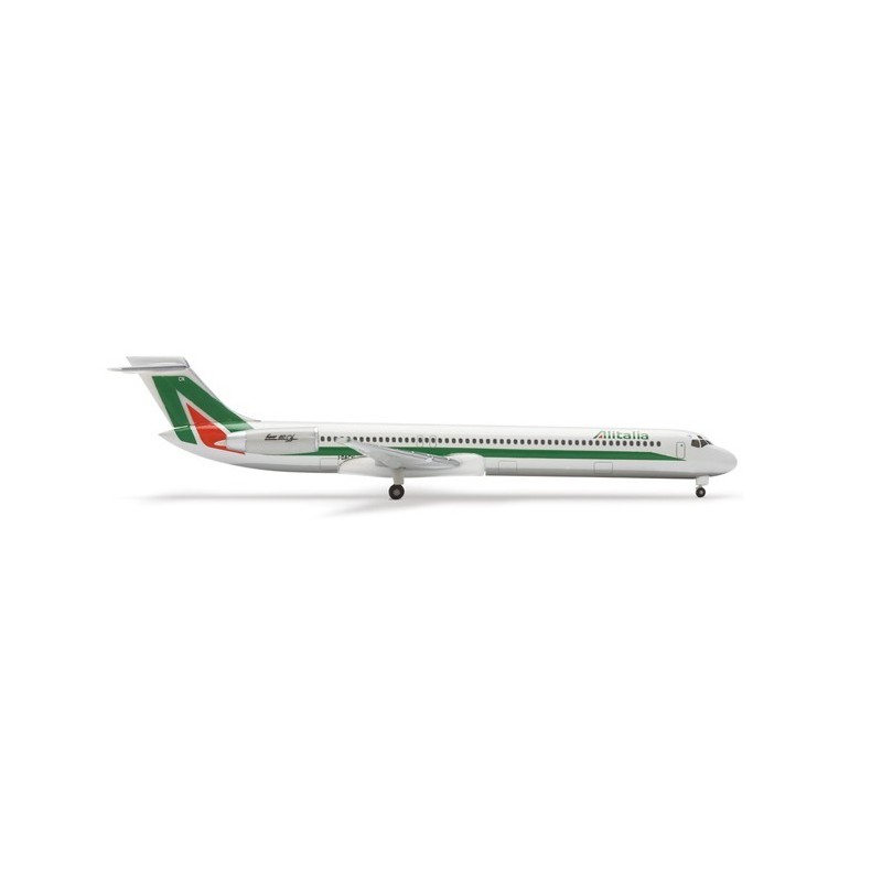 Model redukcyjny Alitalia McDonnell Douglas MD-82, skala 1:500, Herpa, nowe malowanie.