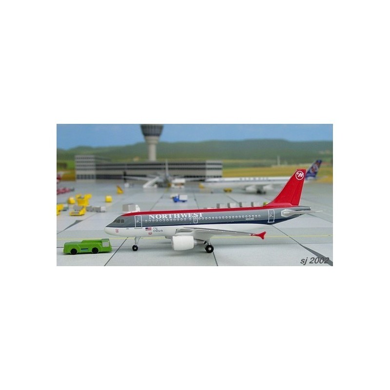 Model samolotu Airbus A319, skala 1/500, Northwest, czerwono-szary, detale.