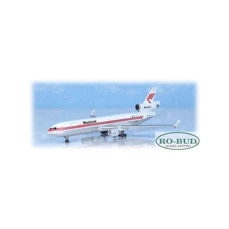 Model McDonnell Douglas MD-11CF Martinair PH-MCS, skala 1:400, metalowy, z detalami i czerwono-białym malowaniem.
