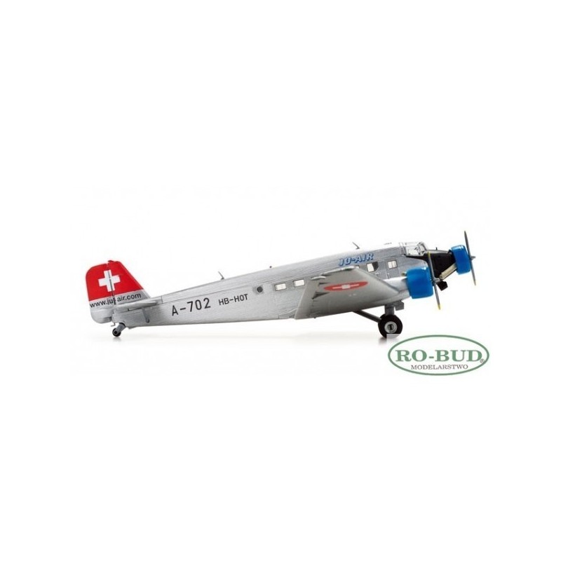 Model samolotu Junkers Ju-52, skala 1:200, HERPA, malowanie Ju-Air, oznaczenia A-702, HB-HOT.