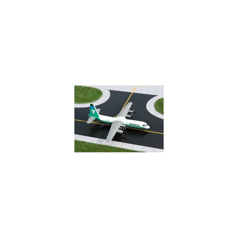 Model GeminiJets 1:400, Lockheed L-100 Hercules, Transamerica, biały z zielonymi akcentami.
