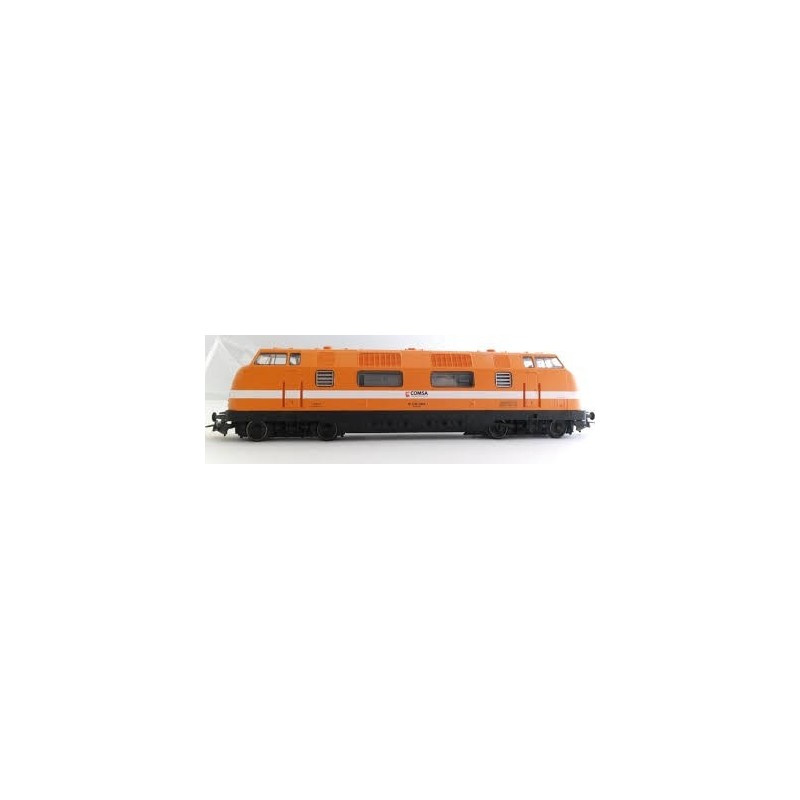Lokomotywa spalinowa ROCO 63977, skala 1:87, pomarańczowa z białym paskiem.
