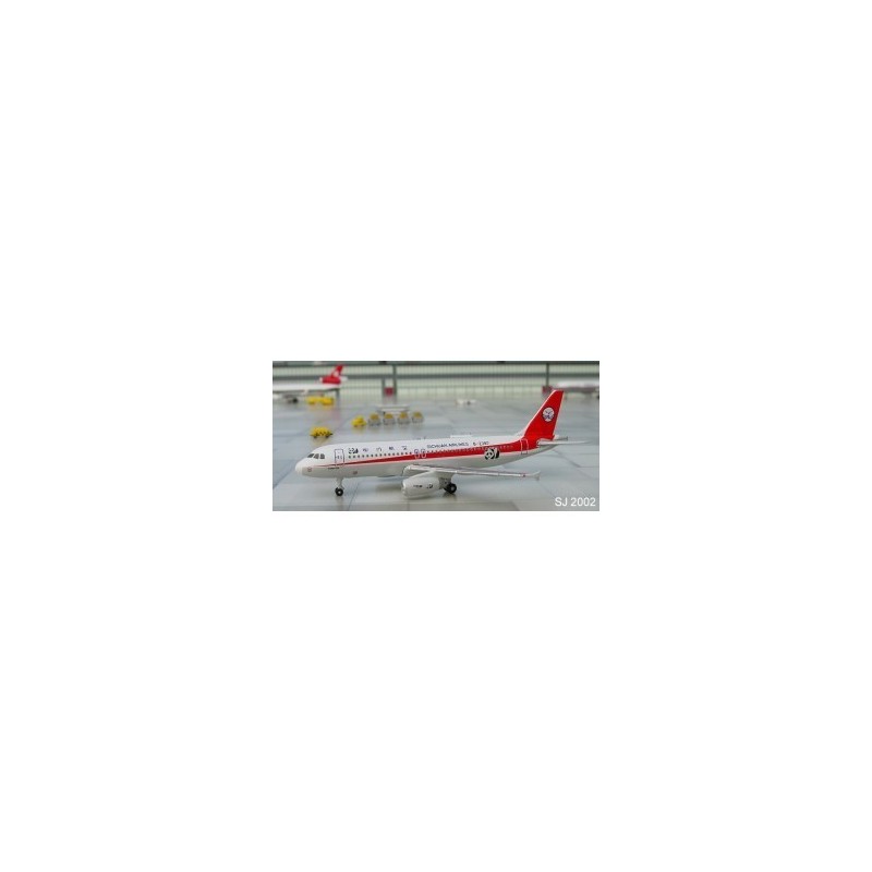 Airbus A320 Sichuan Airlines, 1/500, diecast. Czerwono-biały kadłub, logo linii lotniczej.