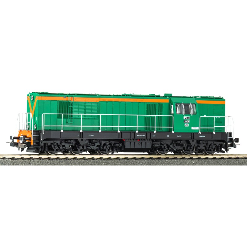 Lokomotywa spalinowa PIKO 52310, skala H0, SM31-150 PKP, zielono-pomarańczowa, z detalami.