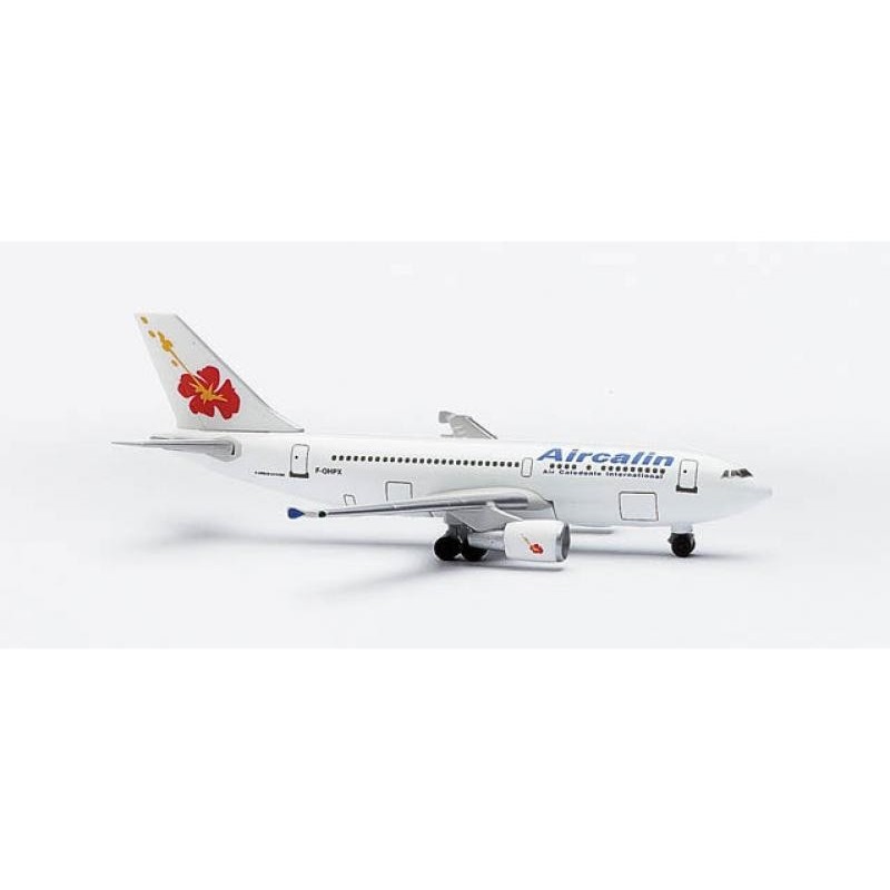 Airbus A310-300 Aircalin, skala 1:500, Herpa. Biały kadłub, czerwony kwiat na ogonie, logo linii lotniczych.