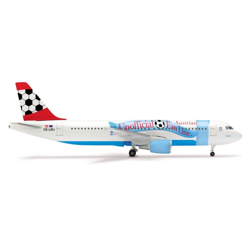 Model samolotu Airbus A320 Austrian Airlines, skala 1:500, Herpa. Malowanie specjalne Unofficial Fan Line 2008.