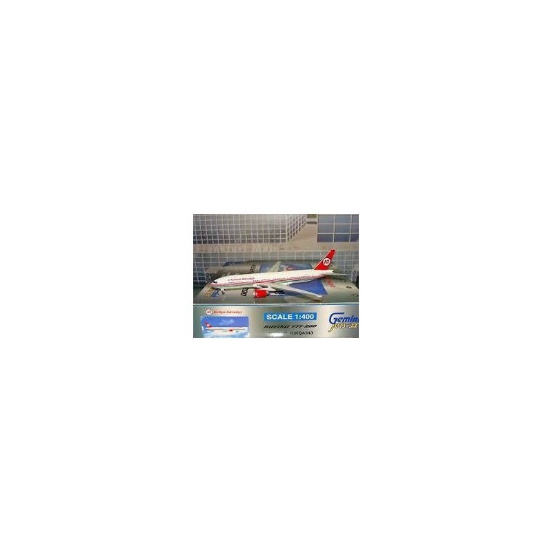 Model Boeing 777-200 Kenya Airways, skala 1:400, GeminiJets. Biały kadłub, czerwony ogon z logo.