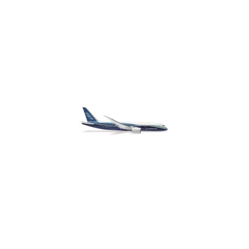 Model Boeing 787-8 Dreamliner, skala 1:500, HERPA. Biały kadłub, ciemnobłękitne skrzydła i ogon.