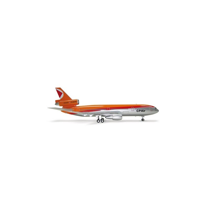 Model redukcyjny McDonnell Douglas DC-10-30, skala 1:500, Herpa. Malowanie CP Air, pomarańczowo-czerwone.