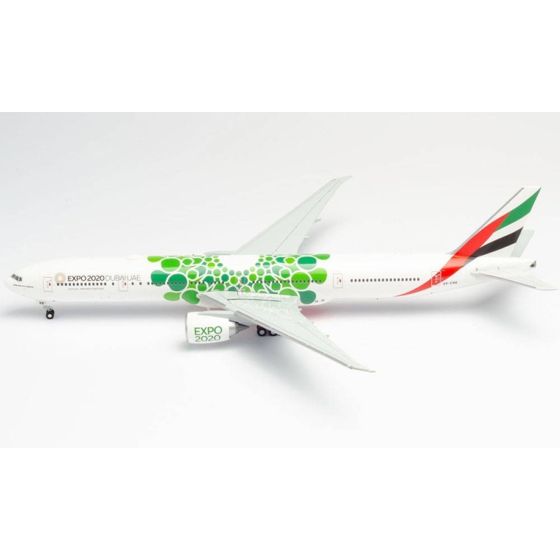 Model samolotu Boeing 777-300ER, skala 1:200, Herpa. Malowanie Emirates Expo 2020 Dubai, zielono-biało-czerwone.
