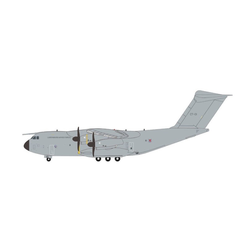 Model redukcyjny Airbus A400M Atlas, skala 1:200, Herpa. Siły zbrojne Luksemburga, malowanie szare.