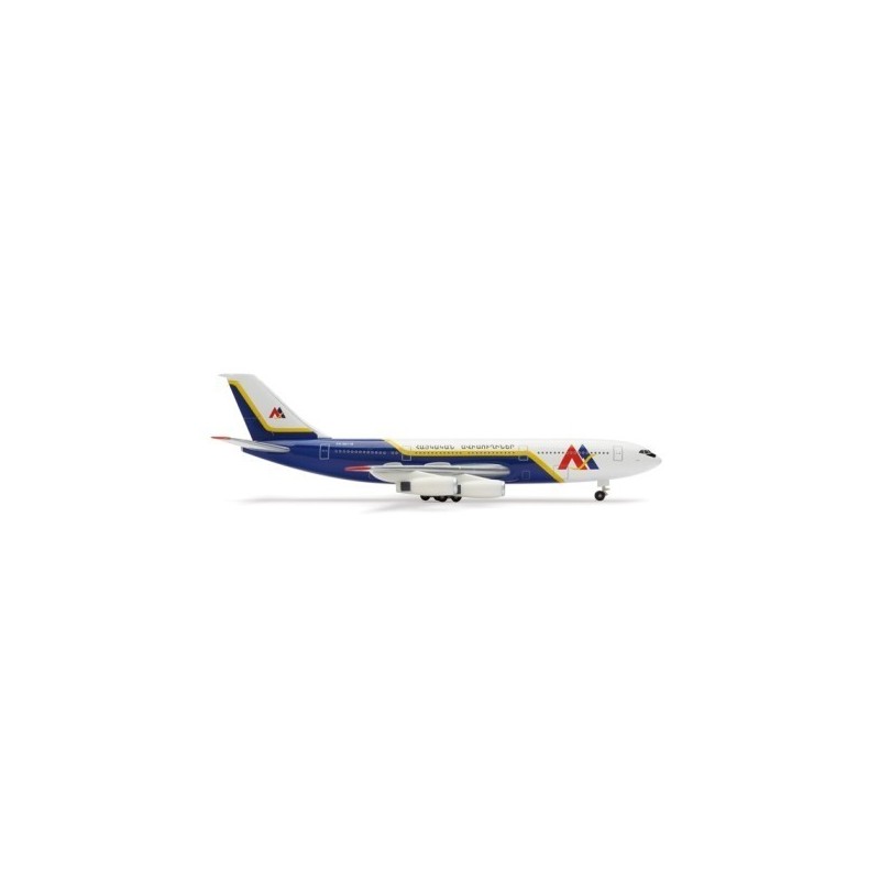 Model Armenian Airlines Ilyushin IL-86, skala 1:500, HERPA. Biało-niebieski kadłub z żółtymi akcentami.
