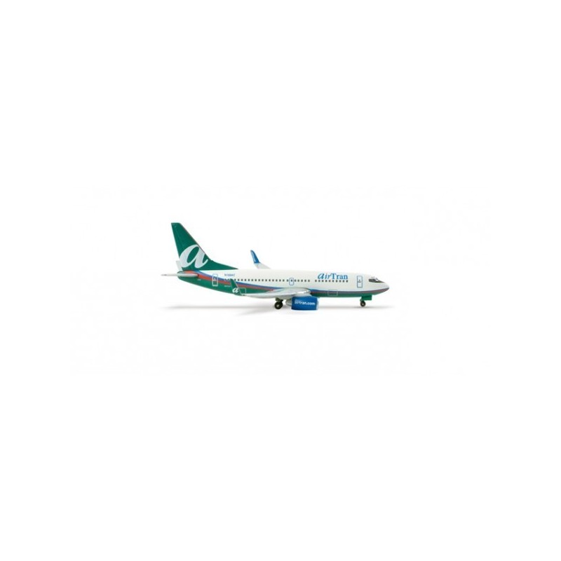 Model redukcyjny Boeing 737-700 AirTran Airways, skala 1:200, HERPA. Zielono-biały kadłub z logo linii.
